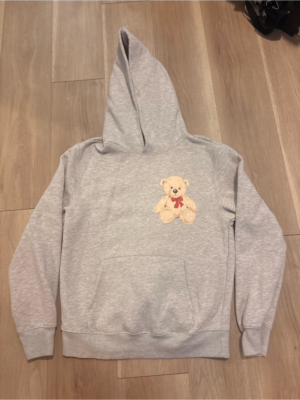 Bella + Canvas Gray Hoodie with Teddy Bear Patch